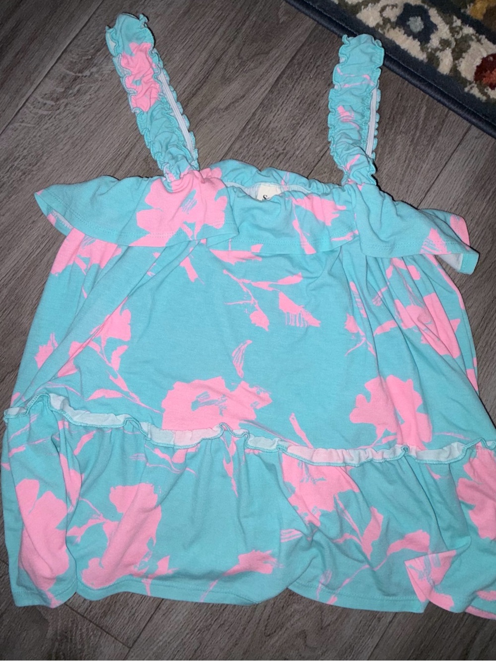 Sew In Love Turquoise and Pink Floral Ruffle Top